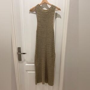 Elegant Tan Knit Sleeveless Dress